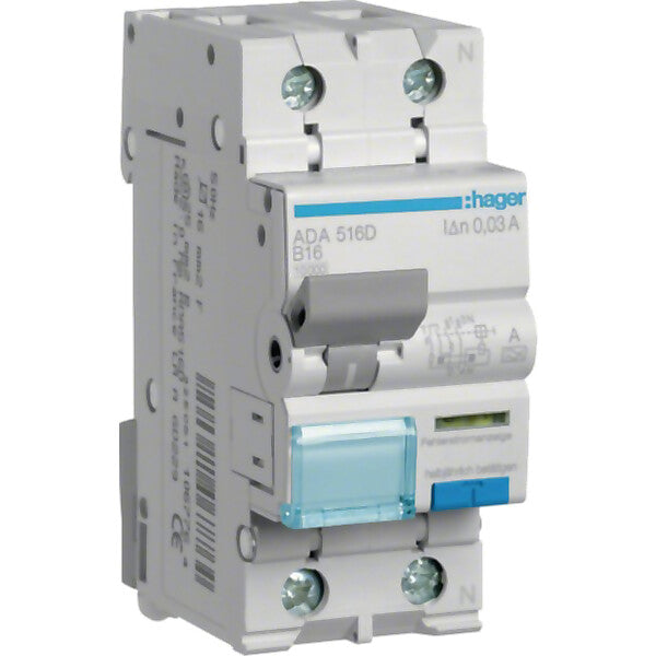 Hager FI/LS-Schalter 1P+N 10kA B-16A 30mA ADA516D